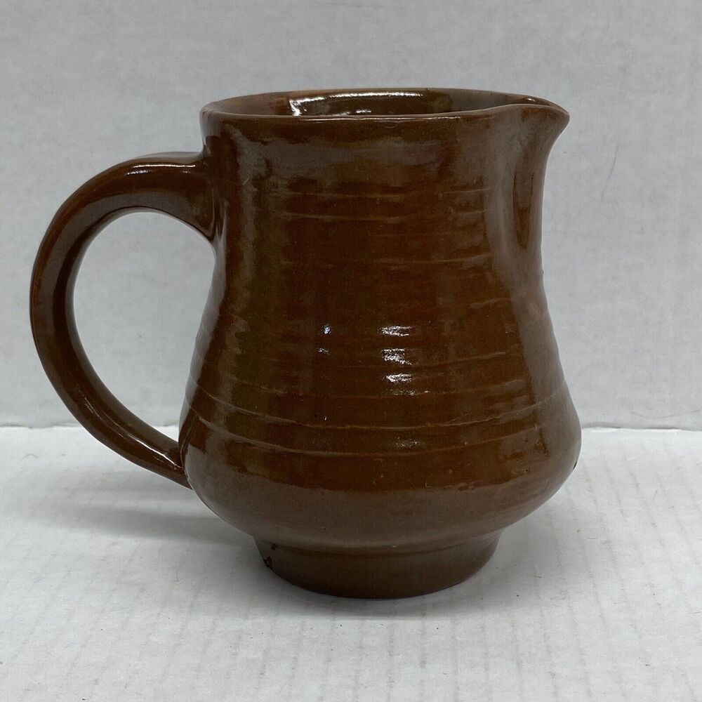 Studio Art Pottery Brown Pitcher Farmhouse Signed 4.5” Country Rustic Decor